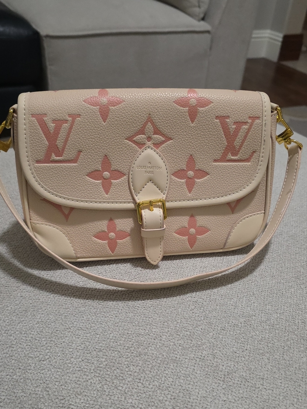 L.v Inspired Pink Monogram Beige Crossbody Bag